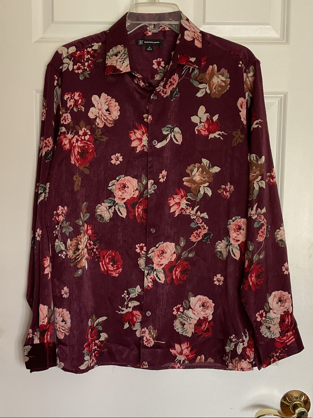 INC International Concepts Burgundy Floral Button-Up Shirt